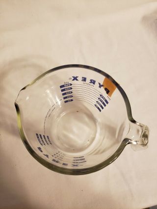 Vtg Pyrex Glass Measuring Cup 1 Cup 8oz.  Blue Writing CORNING 5