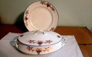 Home Laughlin Vintage Rosewood Covered Vegetable Dish And Plate
