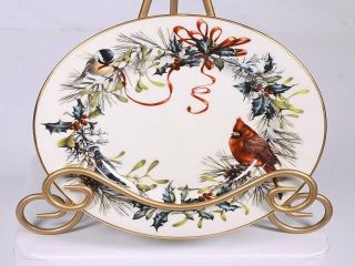 Lenox Porcelain Holiday Winter Greetings Ivory & 22 Kt Cardinal Birds Plate 8 " D