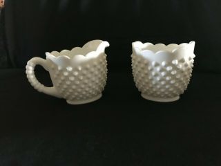 Vintage (1960s) Hobnail Milk Glass Sugar And Creamer - - Each Approximately 4 " X 4 "