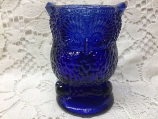Blue Vaseline Glass Owl Toothpick Holder Bird Uranium Screech Cobalt Great Horn