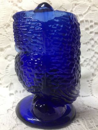 Blue Vaseline glass OWL Toothpick holder Bird uranium screech cobalt great horn 3