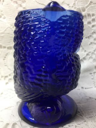 Blue Vaseline glass OWL Toothpick holder Bird uranium screech cobalt great horn 5