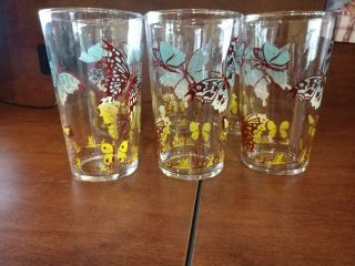 Vintage Butterfly Drinking Glasses Set Of 6