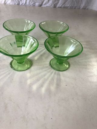 Set Of 4 Green Depression Glass Block Optic Footed Sherbet Dishes Anchor Hocking