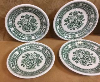 Six Small Vintage Plates,  Dorset,  By Wood & Sons Burslem,  England,  Green & White 2
