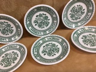 Six Small Vintage Plates,  Dorset,  By Wood & Sons Burslem,  England,  Green & White 3