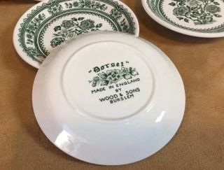 Six Small Vintage Plates,  Dorset,  By Wood & Sons Burslem,  England,  Green & White 4