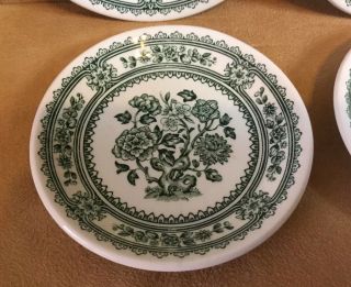 Six Small Vintage Plates,  Dorset,  By Wood & Sons Burslem,  England,  Green & White 5