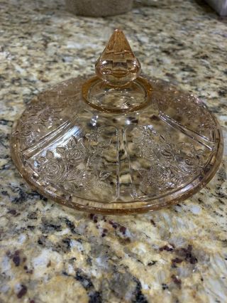 Pink Depression Glass Lid Only - Unknown Floral Pattern 5.  75” Dia.