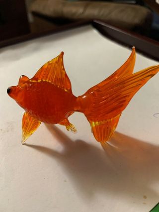 Hand Blown 3” Amberina Glass Angel Fish Figurine