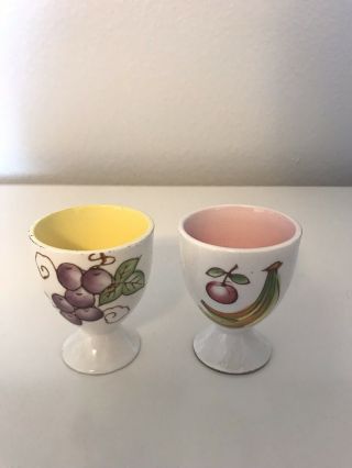 Set Of Two Antique Porcelain Egg Cups Japan Grape Banana