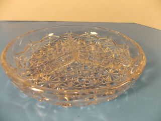 Vintage Round 3 - Part Divided Olive Serving Dish Relish Tray Clear Glass