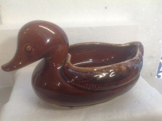 Vintage Hull Usa Pottery Brown Drip Glaze Mallard Duck Planter Large F69 10 "