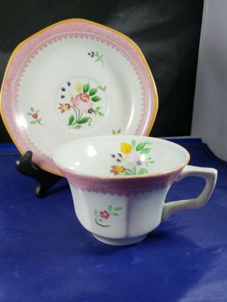 Calyx Ware Handpainted English Floral Teacup And Saucer