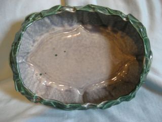 1950s McCoy Green/ Gray Leaves Oval Bulb Planter Dish Art Pottery 11.  5 