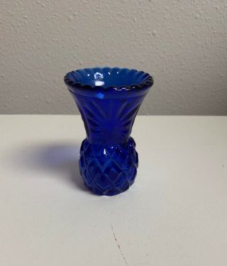 Vintage Cobalt Blue Glass Toothpick Miniature Vase Made In Hong Kong 3 "