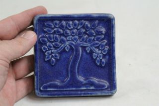 Arts Crafts Revival Pewabic Blue Purple Tree Leaves Pottery Tile 2010