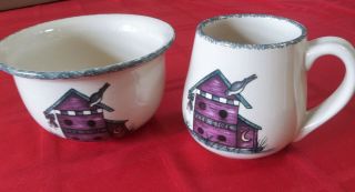 Home & Garden Party Birdhouse 1 Coffee Mug And 1 Soup/cereal Bowl - Stoneware