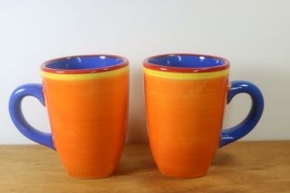 Set Of 2 Dansk Caribe Bahama Orange Blue Coffee Mugs Cups Fiesta Handpainted