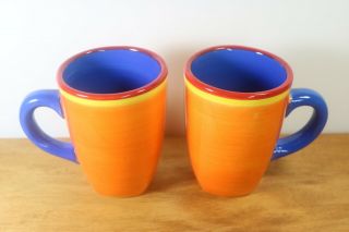 Set of 2 Dansk Caribe Bahama Orange Blue Coffee Mugs Cups Fiesta Handpainted 2