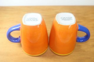 Set of 2 Dansk Caribe Bahama Orange Blue Coffee Mugs Cups Fiesta Handpainted 3