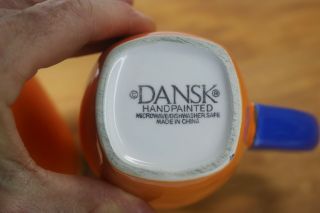 Set of 2 Dansk Caribe Bahama Orange Blue Coffee Mugs Cups Fiesta Handpainted 4