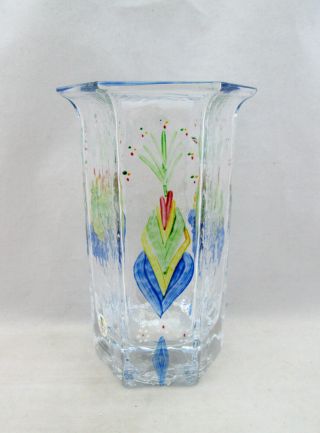 Vintage Sea Glasbruk,  Kosta,  Sweden,  Glass Vase,  Hand Painted,  Signed,