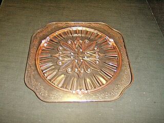 Jeannette Glass Adam Pink Depression Glass 9 - 7/8 " Square Footed Cake Plate