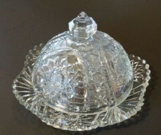 Vintage Cut Glass Butter Dish With Lid