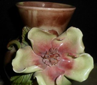 Vintage Handcrafted Magnolia Flower Vase Pottery Vee Jackson Pasadena Ca