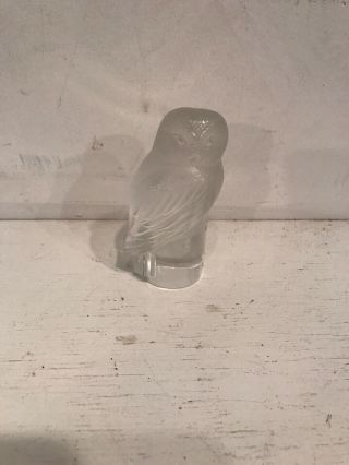 Vintage Lalique France Signed Crystal Owl Figurine Frosted 3 3/8” Paperweight