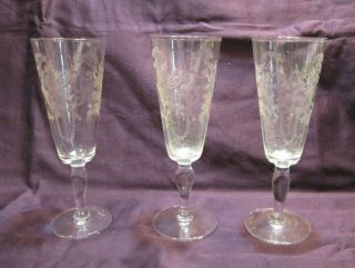 Set Of 3 Vintage Crystal Monogrammed Clf Champagne Flutes Wine Glasses Ll389