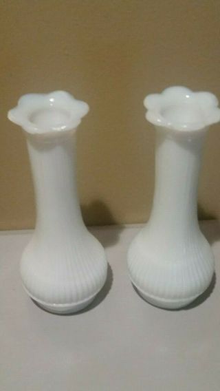 Vintage Set Of 2 Milk Glass Randall Vases - 6 "