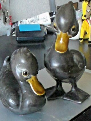 LG Pr.  Mid Century,  Ceramic Pottery Duck Figurines Made In USA,  Anthony,  125 &6 2