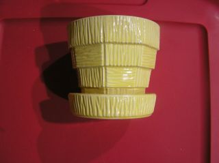Mccoy Pottery Planter Pot Saucer Basket Weave Pattern Yellow 4 " Vintage