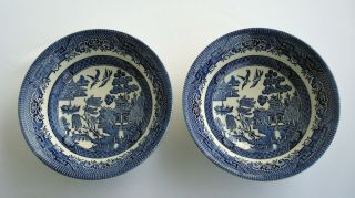 2 Vintage Blue Willow Churchill England Soup Salad Cereal Bowls 7 3/4 "