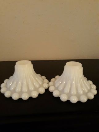 Vintage White Milk Glass Taper Candle Holders Ball Rims,  Set Of 2