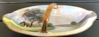 Vintage Nippon Hand Painted Handled Trinket Dish Landscape River