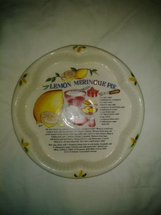Vintage Lemon Meringue Pie Recipe Plate 11 " Baker Dish Can 