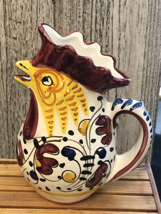 Deruta Of Italy Fima Red Rooster Pasta Coupe Hand Painted Ceramic Small Pitcher
