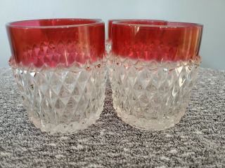 Indiana Glass Diamond Point Ruby Red Bar Glasses Set Of 4 3.  75 " Tall 3 " Diam.