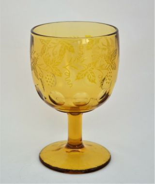 Vintage Amber Glass Embossed Grape Thumb Print Large Goblet