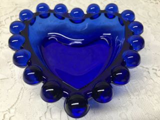 Blue Vaseline Glass Candlewick Pattern Heart Jewelry Dish Uranium Holder Cobalt