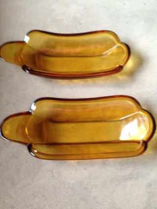 2 Vintage Amber Glass Banana Split Dishes