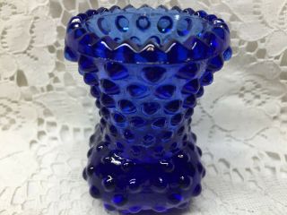 Cobalt Blue Vaseline Glass Flower Vase Toothpick Holder Uranium Hobnail Pattern