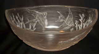 Vintage Art Deco Crystal Clear Frosted Glass Fish Gondola Oval Boat Shaped Bowl