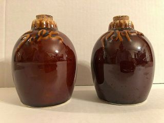 Vintage Hull Brown Drip Stoneware Pottery Salt & Pepper Shakers Oven Proof Usa