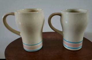 2 - Mccoy Pink & Blue Banded/striped Taller Type Vintage Coffee Cups