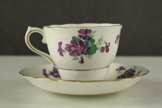 Vintage English China Colclough China Teacup & Saucer 6616 Purple Violet Flowers